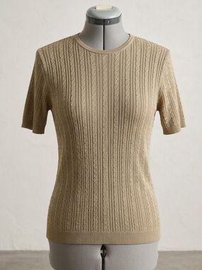 Vintage Talbots 100% Silk Cable Knit Short Sleeve Sweater Top
